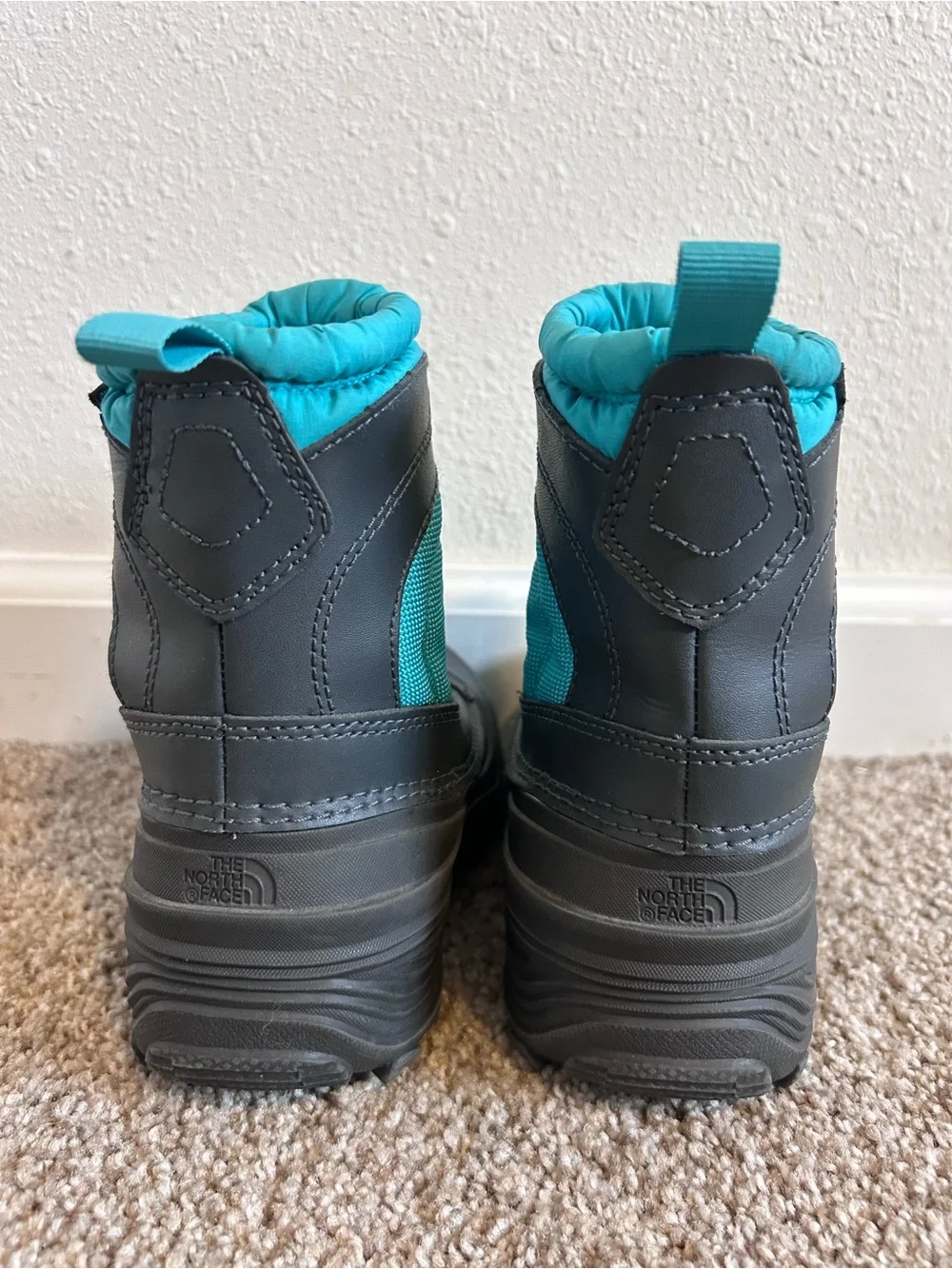 The North Face Kids Teal and Gray Snow Boots with Quick-Pull Laces